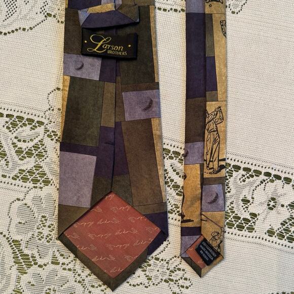 Men's Necktie Sport Golf Swing Golf Caddy Larson Brothers Ties 100% Silk 60" 4"W - Picture 6 of 9